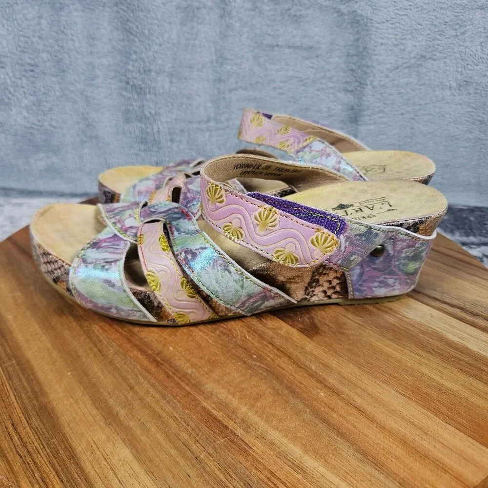 L'artiste Spring Step Yorini Multicolor Leather Wedge Sandals Womens 38 US 7.5 8